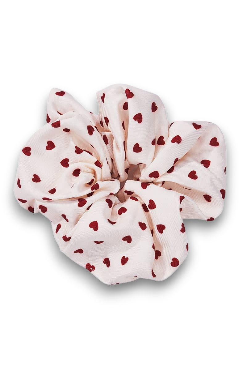 Chouchou blanc avec petit motif cœurs